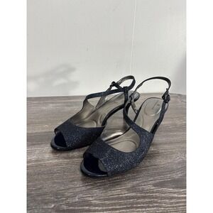 Bandolino BRZNOSSA Slingback Heel Shoes Womens Size 10M Blue Glitter Peep Toe
